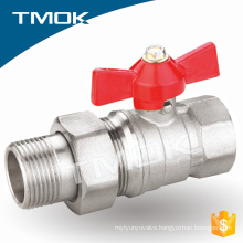 best price TMOK supplier CE approved sand blasted and nickle plated living connector brass ball valve